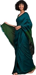 Women's Handloom Linen Cotton Saree With Zari Work | Unstitched Blouse (5.5 mtr With Blouse 0.8 mtr), Teal Blue
