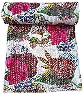 Kirti Textile and Handicraft Jaipuri Quilt Handmade Bed Cover Cotton Kantha Blanket Throw Home Decor Bedspread Bedsheet, Twin Size, Multicolour