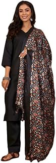 Women's Black V-Neck Kurta Set with Ankle-Length Pants & Kalamkari Dupatta – Elegant Ethnic Wear for Festive & Casual Occasions