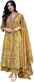 Women's Rayon Anarkali Printed Kurta Set with Pant and Dupatta, A-Line Design, 3/4 Sleeves, Comfortable Ethnic Wear for Festive, Casual, Office & Wedding Occasions