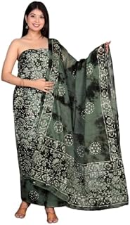 Women's Rajasthani Jaipuri Cotton Battik Print Hand Dyed Ethnic Daily Festival Office Suits Set Dress Material