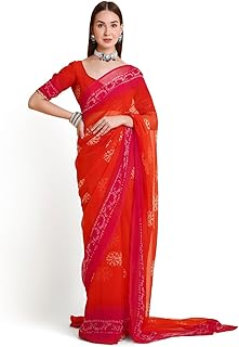 Women's Chiffon Batik Printed Tie-Dye Saree with Running Blouse Piece