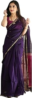 Women's Cotton Linen Saree With Gold-Toned Zari Work & Unstitched Blouse Piece