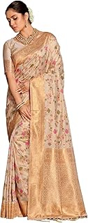 Banarasi Silk Saree with Golden Zari Floral Weaving | Soft Lightweight Traditional Saree for Women | Perfect for Festive Occasions, Gifting & Celebrations