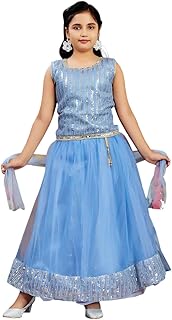 Girls Ethnic Wear Blue Colour Sequin Embroidery Net Lehenga Choli Set