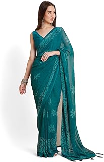 Women's Georgette Batik Printed Saree with Unstitched Blouse Piece