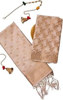 2 Piece Banarasi Silk Women's Unstitched Dress Material | Elegant Embroidered Floral Salwar Suit & Matching Dupatta in Multiple Colors (Bottom Not Included)