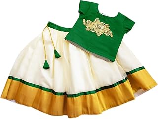 Baby Girls Cotton Silk Readymade Lehenga Choli Set | Traditional Embroidered South Indian Pattu Pavadai Ethnic Wear for Girls
