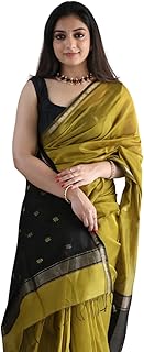 Women's Pure Spun Linen Cotton Lichi Silk Saree With Attach Unstitch Blouse Piece