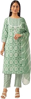 Women's Geometric Printed Straight Cotton Kurta Pant with Dupatta | Office Wear Kurta Set | Elegant Ethnic Attire