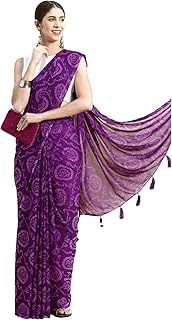 Women's Chiffon Bandhani Printed Saree Without Blouse