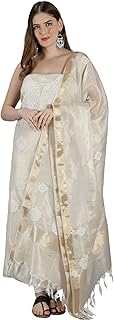 Beige Lucknowi Chikankari Kota Silk Unstitched Kurta Fabric with Dupatta for Women-100% Hand Embroidery
