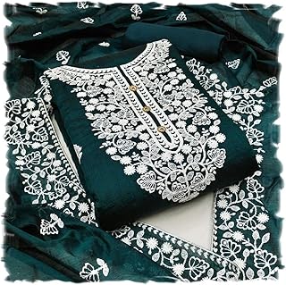 Women's Heavy Cotton Embroidery Work Unstitched Salwar Suit Dress Material With Chanderi Work Dupatta (Free Size)