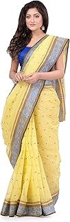 Women`s Traditional Bengal Tant Pure Handloom Cotton Saree Patabahar Design Without Blouse Piece