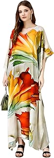 Women's Ethnic Wear Elegant Multicolor Silk Maxi Dress – Silk Sutra Women's V-Neck, 3/4 Sleeves Nightgown (STC-SILK-KAFTAN-178