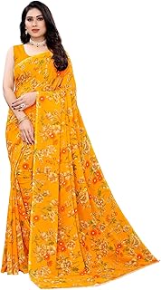 Women's Floral Printed Georgette Saree with Unstitched Blouse Piece
