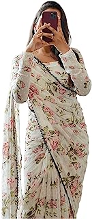 Women's Georgette Digital Printed Ready To Wear one Minute Saree With Unstitched Blouse Piece