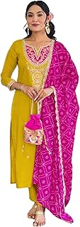 Women's BSY Viscose Embroidered Straight Kurta with Pant and Dupatta Sets (Available in Plus Size) (NX-628)