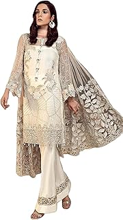 Women's Faux Georgette Semi Stitched Top With Unstitched Santoon Bottom and Net Dupatta Embroidered Straight Kurta Dress Material (Kurta Palazzo Set)