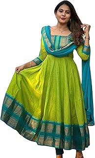 Elegant Zari Jacquard Weaving Gown with Lace Border Dupatta – Traditional Indian Ethnic Wear for Weddings, Festivals, and Special Occasions