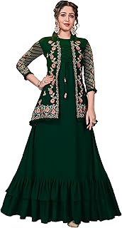 Women's Faux Georgette Semi Stitched Top With Faux Georgette Jacket Solid Flared Top Dress Material (Gown)