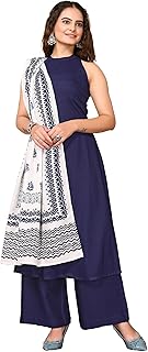Women's Solid Viscose Rayon Kurta Set with Pant & Floral Muslin Dupatta – Sleeveless, Round Neck Ethnic Wear for Festive & Daily Use