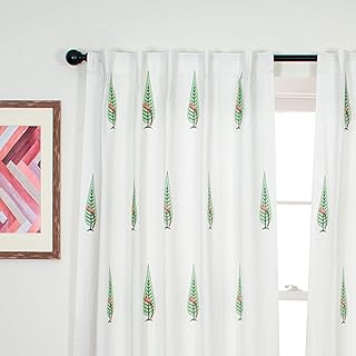 Tranquebar Curtain Co. Ethnic Bird Print Door Curtain - Room Darkening, 244 cm (8 Feet), Coral & Green, Set of 2, Cotton Fabric, BackTab, Design Tori- Door Curtains 8 Feet Long, Living Room, Bedroom