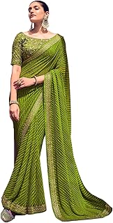 Women's Georgette Bandhani Printed Saree With Unstitched Blouse Piece