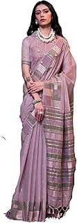 Women's Kanjivaram Soft Cotton Linen Silk Saree With Unstitched Blouse Piece