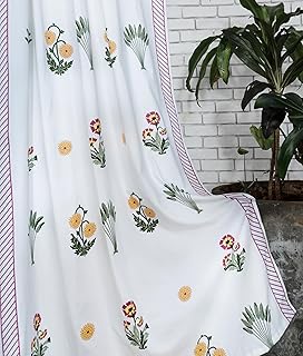 Tranquebar Curtain Co. Ethnic Palms Print Door Curtain - Room Darkening, 213 cm (7 Feet), Pink, Set of 2, Cotton Fabric, BackTab, Bagh- Door Curtains 7 Feet Long, Living Room, Bedroom, Kids Room
