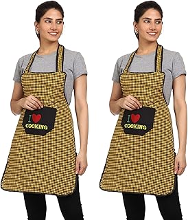 Check Cotton Fabric Waterproof Apron For Men And Women With Front Embroidered Pocket