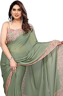 Women's Plain Weave Chiffon Abstrect Printed Saree with Blouse Piece