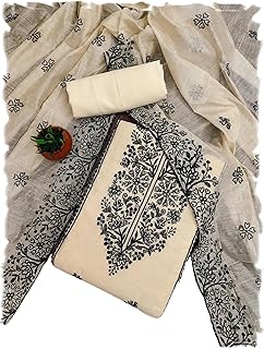 Cotton Women's Chanderi Embroidery Work Unstitched Salwar Suit Dress Material With Chanderi Embroidered Dupatta