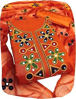 Women's Chanderi Cotton Embroidered Unstitched Salwar Suit Dress Material with Dupatta