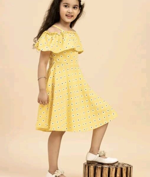 Curly Tales Girls Beautiful Yellow Floral Printed Frock / Dress