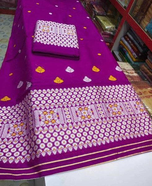 Embroidered Leheria Pure Silk Saree